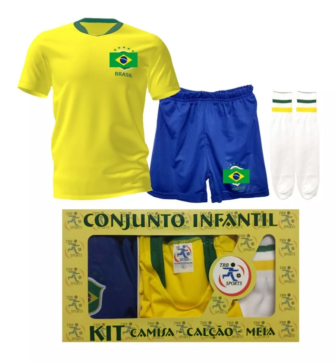 Kit Infantil Camisa, Shorts E Meião Brasil Copa Do Mundo