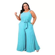 Macacão Moda Feminina Plissado Com Faixa Plus Size Karlee