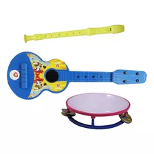 Kit 3 Instrumento Musical Violão Pandeiro Flauta Infantil