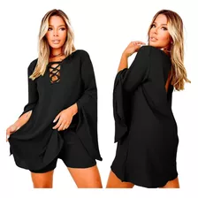 Vestido Curto Macaquinho Feminino Soltinho Duna Não Amassa