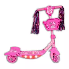 Patinete Infantil Rosa 3 Rodas Com Luz Som Musica Até 35 Kg