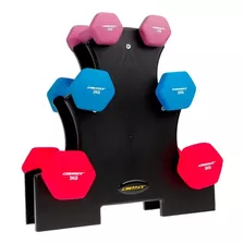 Set De 6 Mancuernas Best De Neopreno Con Base Total 12kg Color Rosa/celeste/rojo