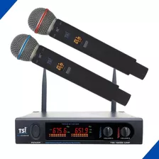 Sistema Microfone Sem Fio Digital Duplo Tsi-1200 Uhf Tsi Cor Preto