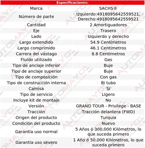 2 Amortiguadores Gas Tras Sachs Laguna V6 2.9l Renault 03-06 Foto 2