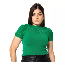 Blusa Gola Alta Lanzinha Tricot Manga Bufante