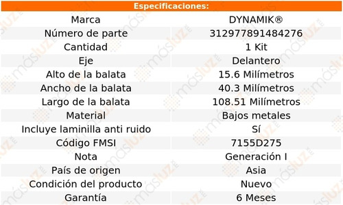 Balatas Bajos Metales Del Nissan Tsuru L4 1.6l 84/87 Dynamik Foto 3