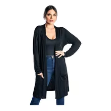 Cardigan Kimono Feminino Longo Com Bolso Sobretudo Casaco