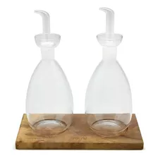 Set Alcuza Vidrio Con Base Madera Wayu Cocina Accesorios