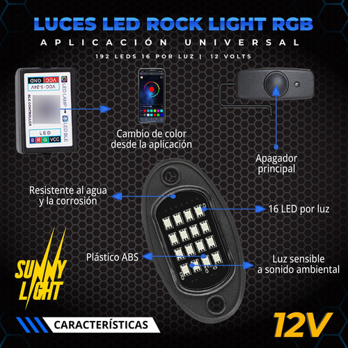 12 Luces Led Rgb Rock Light Bluetooth Jeep Rzr Offroad Autos Foto 6