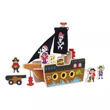 Navio Pirata Brinquedo De Madeira Infantil Tooky Toy