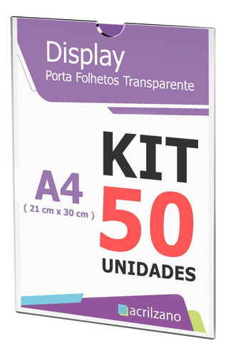 50 Displays Acrílico Papel A4 30x21cm Parede Cor Transparente