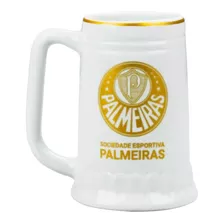 Caneca Branca Dourada Porcelana 500ml - Palmeiras