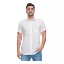 Camisa Manga Curta Branca Masculina Linho Lisa Praia