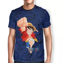 Camisa One Piece Personagens Anime Azul Confortável Top Full