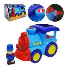 Trenzinho Colorido C/ Boneco Som E Luz Bateria Inclusa 17 Cm Cor Azul Personagem Locomotiva