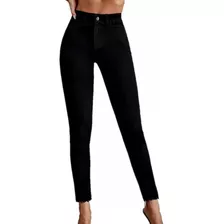 Pantalon Jean Negro Elastizado Mujer Tiro Alto Denim Skinny