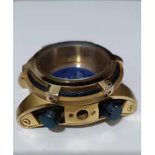 Caixa Do Invicta Bolt Zeus Aço Dourado Com Azul