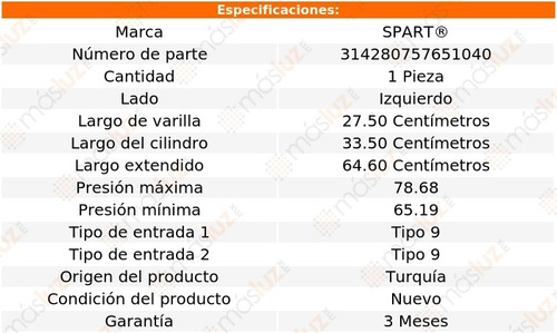 (1) Amortiguador Cofre Izq Mercedes-benz C200 10/14 Spart Foto 2