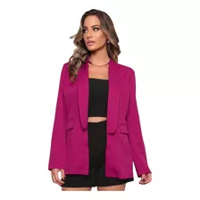 Blazer Social Alfaiataria Terninho Gola Reto Elegante Casual