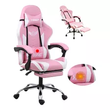 Silla De Escritorio Keep Hm50 Gamer Ergonómica Rosa Y Blanca Con Dispositivo De Masaje Lumbar