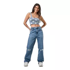 Calça Jeans Boyfriend Cintura Baixa Com Rasgos