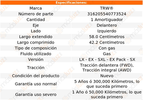 1- Amortiguador Gas Delantero Izq Sportage 16/21 Trw Foto 2