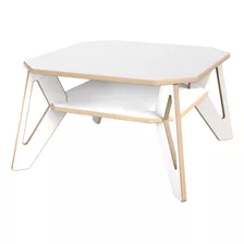 Mesa Ratona Para Living, Moderna, Patas Triangulares, Blanca