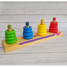 Juego Torre X4 Madera Didáctico Colores Motricidad Fina 