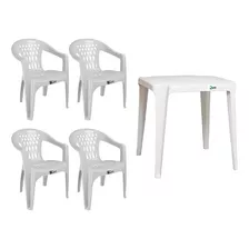 Conjunto Mesa Plástica Com 4 Cadeiras 122 Kg Bar Duoplastic Cor Branco