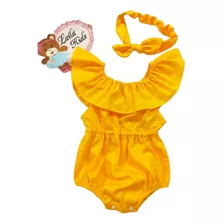 Roupa Bebê Body Amarelo Ciganinha Macacão Rompers Infantil