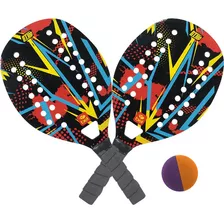 Kit Beach Tennis 2 Raquetes 1 Bolinha Bt100 Colorida Bel 