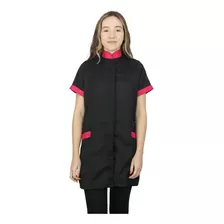 Jaleco Feminino Manga Curta Preto Com Detahes Oxford