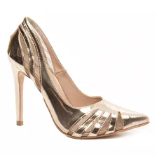 Scarpin Social Sapato Salto Alto 12 Cm Verniz Luxo Dourado