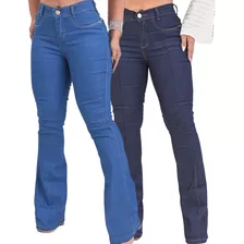 Kit 2 Calça Jeans Feminina Flare Cintura Alta Boca De Sino