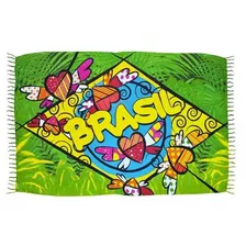 Canga De Praia Em Poliéster Bandeira Do Brasil Floral Bali 