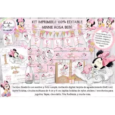 Kit Imprimible Candy Bar Minnie Bebe Rosa 100% Editable