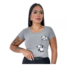 Kit 3 Blusas Feminina T-shrt Estampa Panda