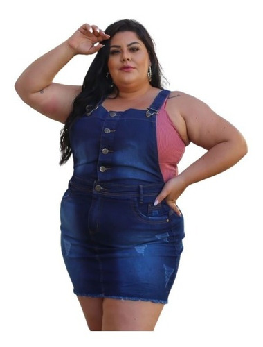Jardineira Macaquinho Saia Jeans Feminino Plus Size Até 54