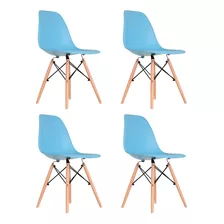 Cadeira De Jantar Empório Tiffany Eames Dsw Madera, Estrutura De Cor Azul, 4 Unidades