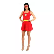 Roupa The Flash Vestido Adulto Feminino Heroína Com Máscara