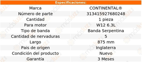 Banda 875 Mm Acc A8 Audi W12 6.3l 12/14 Continental Foto 8