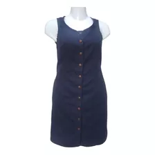 Vestido Regata Botão Sarja Azul Escuro Plus Size