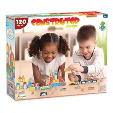 Construtor 120 Peças Madeira Brinquedo Infantil Junges 712