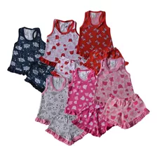 6 Pijama Regata Infantil Feminino Estampado Verão Quente 1/3