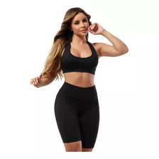 Conjunto Top E Bermuda Cos Alto Moda Fitness Feminina