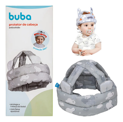 Anti-colisão Bebê Protetor Ajustável Infantil Cabeça Buba Cinza