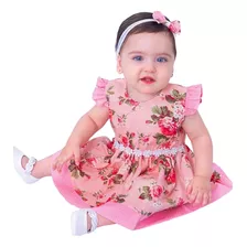 Vestido De Bebe Com Tiara 100% Algodão 