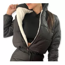 Campera Puffer Con Corderito Cuello Alto Lisa Y Tornasolada