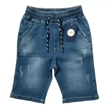 Bermuda Short Elástico Jeans Infantil Masculino Meninos