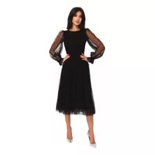 Vestido Evangélico Midi Rodado Preto Promoção 